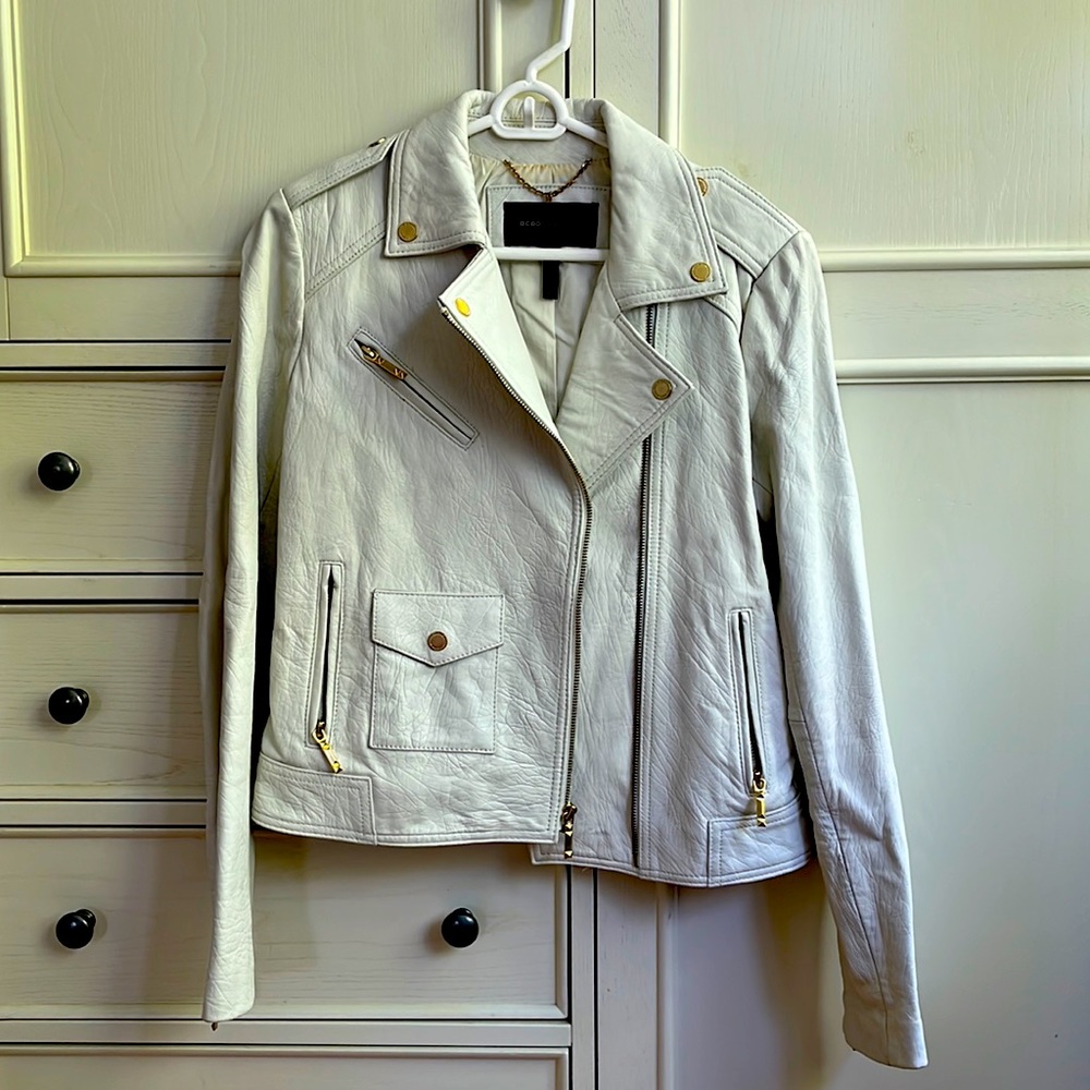 White Leather Jacket. BCBGMaxAzria